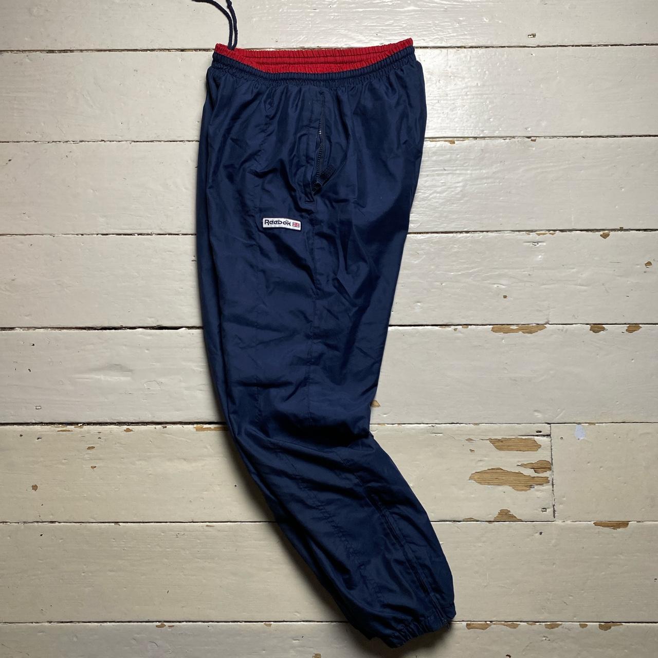 Reebok Vintage Navy and Red Shell Baggy Track Pant Bottoms