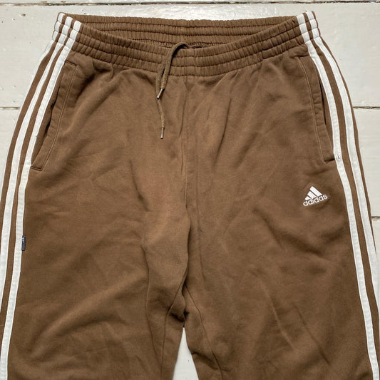 Adidas Performance Essentials Brown and White Three Stripe Vintage Joggers