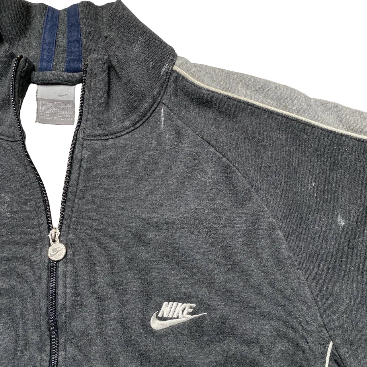 Nike Vintage Grey and White Swoosh Zip Jumper (M)