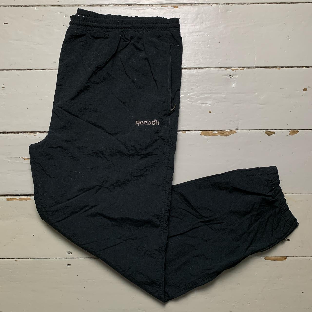 Reebok Vintage Black and White Baggy Shell Track Pant Bottoms