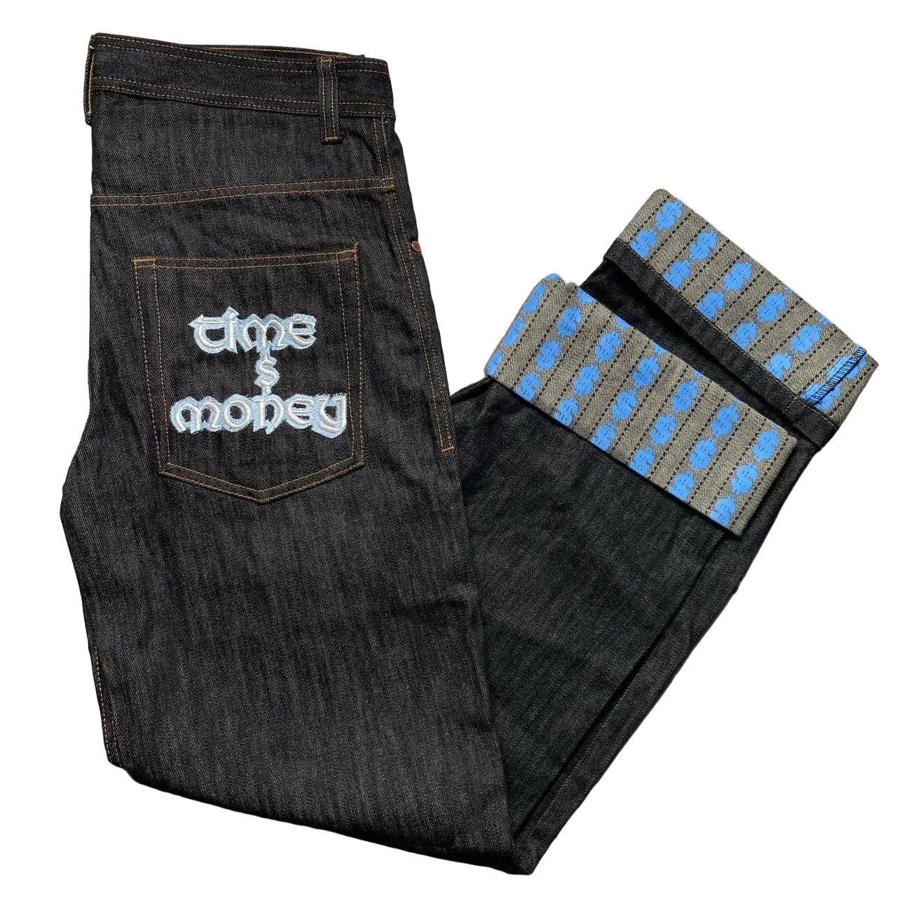 Time Is Money Vintage y2k Embroidered and Printed Dollar Jeans (32W)