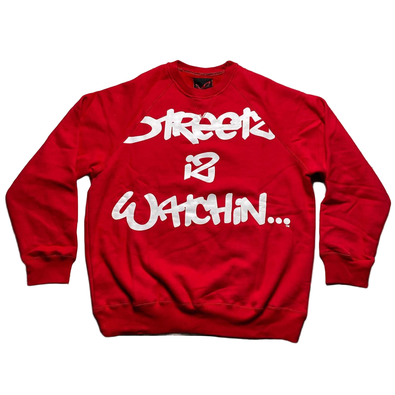 Streetz Is Watchin No Fear Elsinore Eyes Grime Y2K Red and White Jumper (2XL)