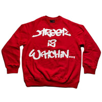 Streetz Is Watchin No Fear Elsinore Eyes Grime Y2K Red and White Jumper (2XL)