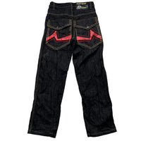 Count Money Vintage Y2K Indigo Big Gold Stitch Jeans Red Faux Leather Swoosh (30W)
