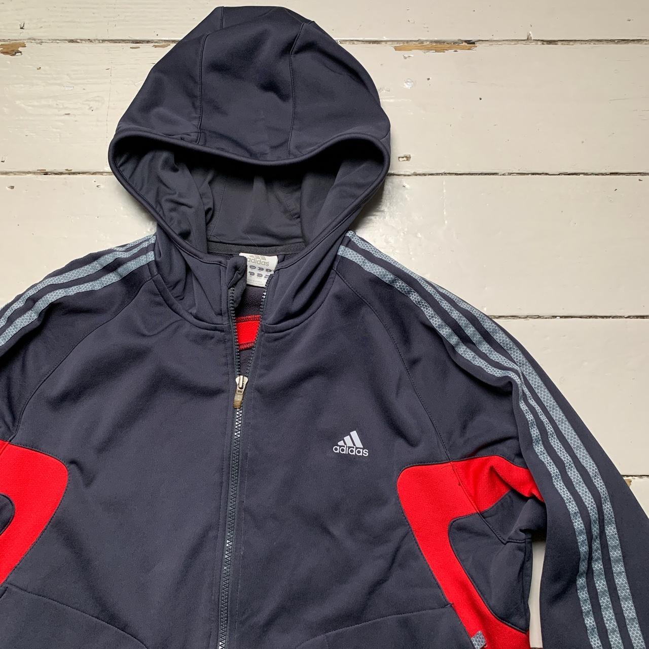 Adidas ClimaWarm Vintage 3 Stripe Hoodie Tracksuit Jacket Grey Red and Silver