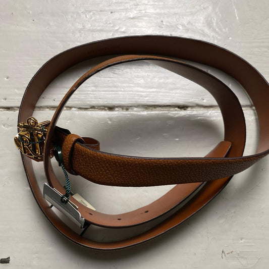 Polo Ralph Lauren Gold Brown Leather Belt