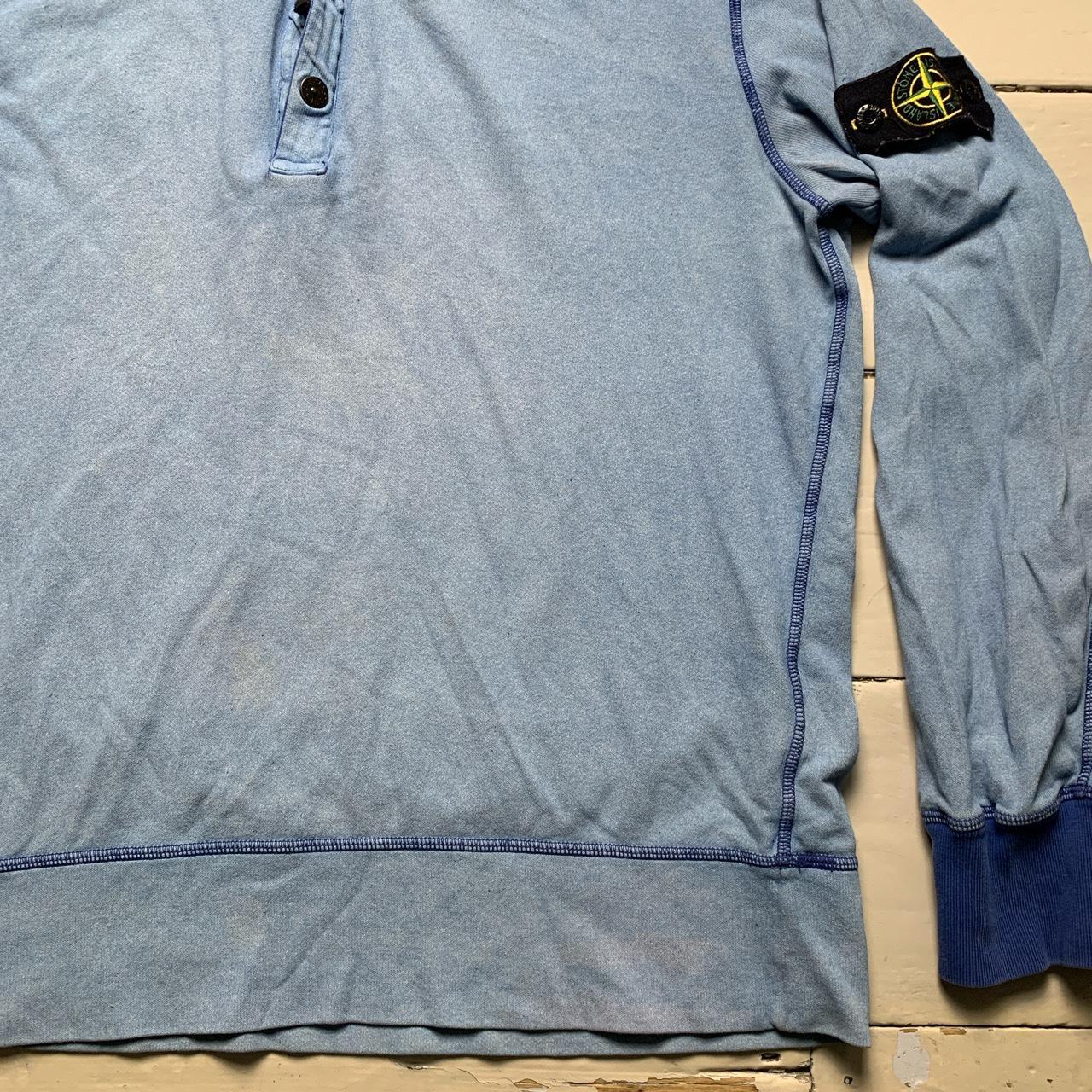 Stone Island Vintage Light Baby Blue Contrast Stitch Zip Button Quarter Zip Jumper