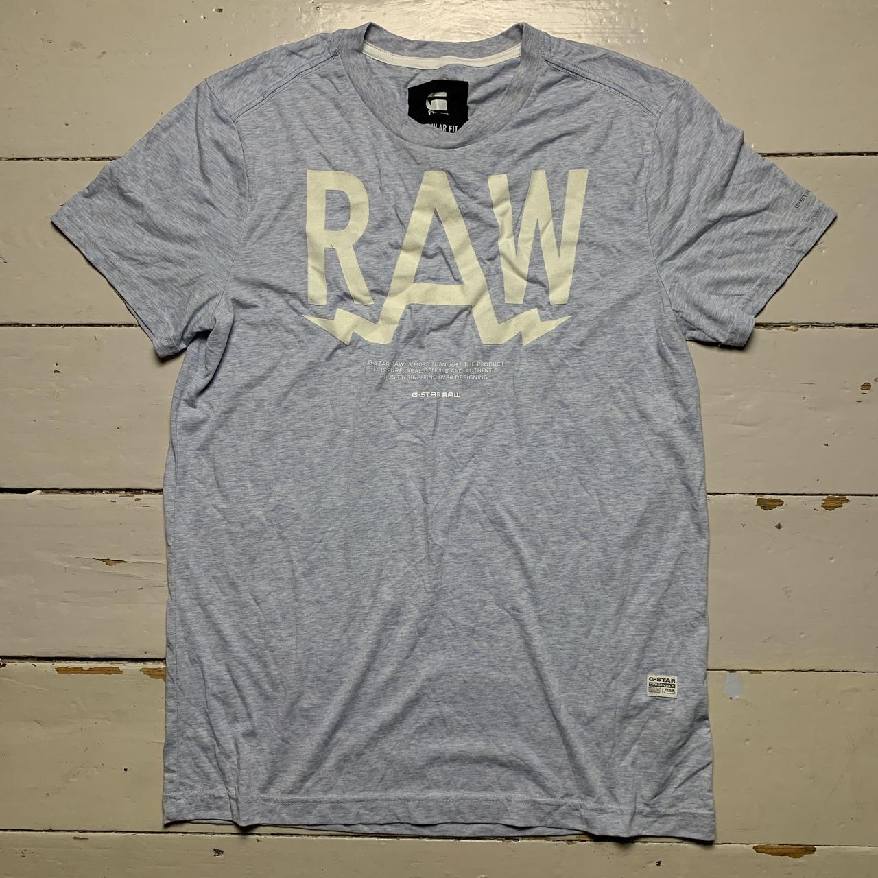 G Star RAW T Shirt Light Blue and White