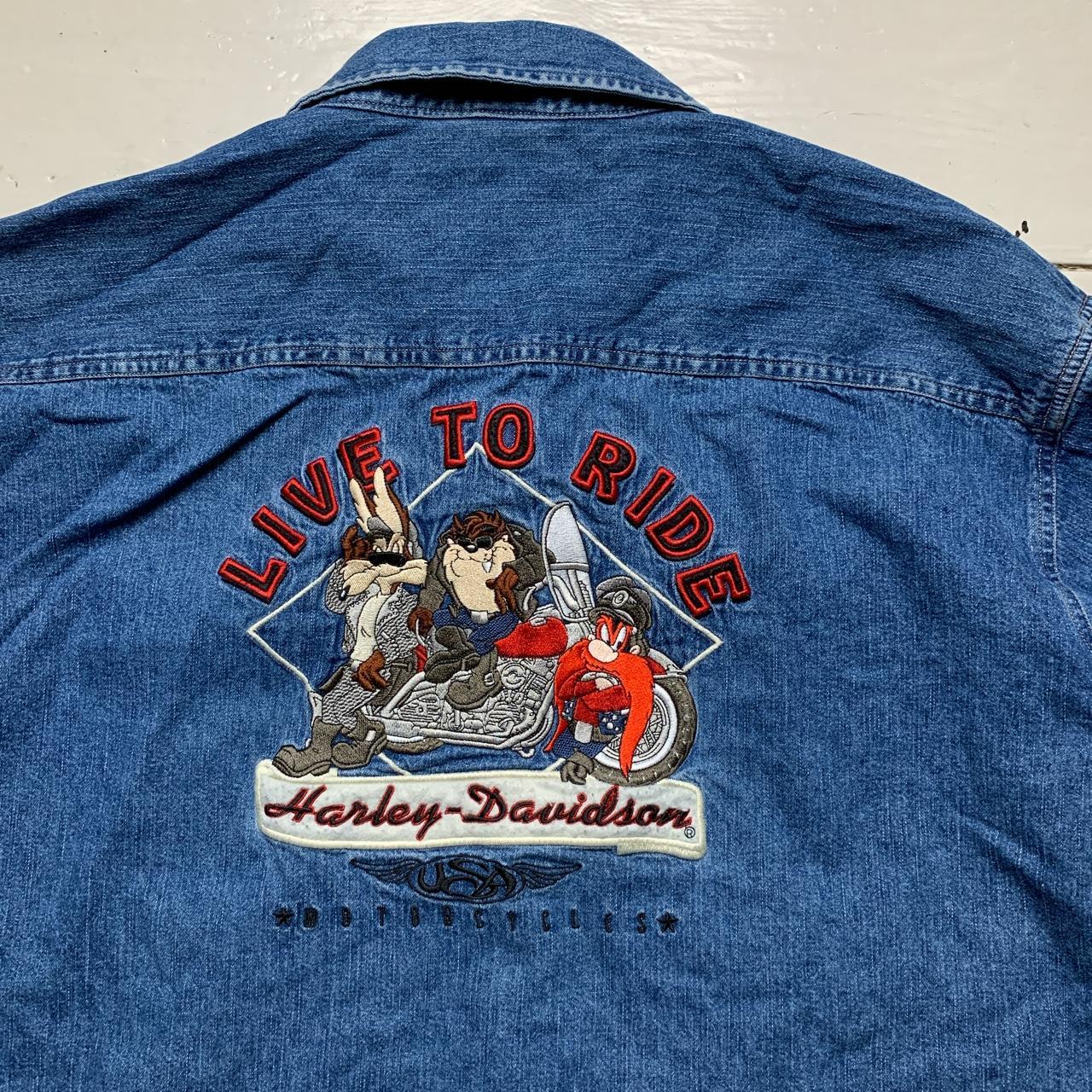 Warner Brothers Looney Toons Harley Davidson Denim Shirt Vintage 2000