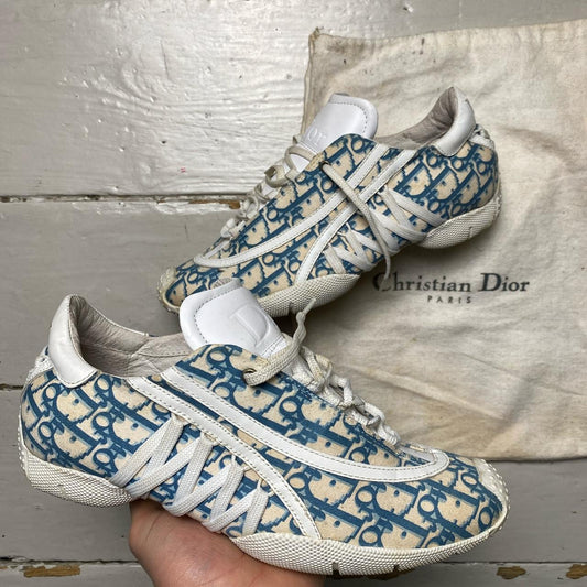 Dior Monogram Galiano Trotter Baby Blue and White Lace Pump Trainers