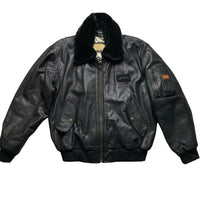Redskins Black Leather Fur Trim Bomber Flight Jacket (L)