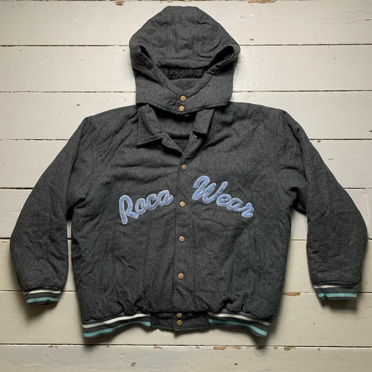 Rocawear Vintage Wool Bomber Varsity Jacket Grey and Blue