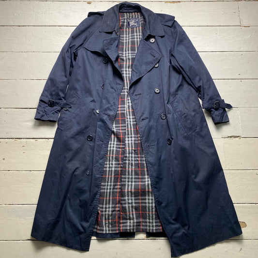 Burberry Burberrys Vintage Navy Nova Check Trench Coat