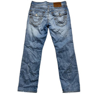 True Religion Light Blue Grey and White Big Stitch Ricky Baggy Jeans (30W)