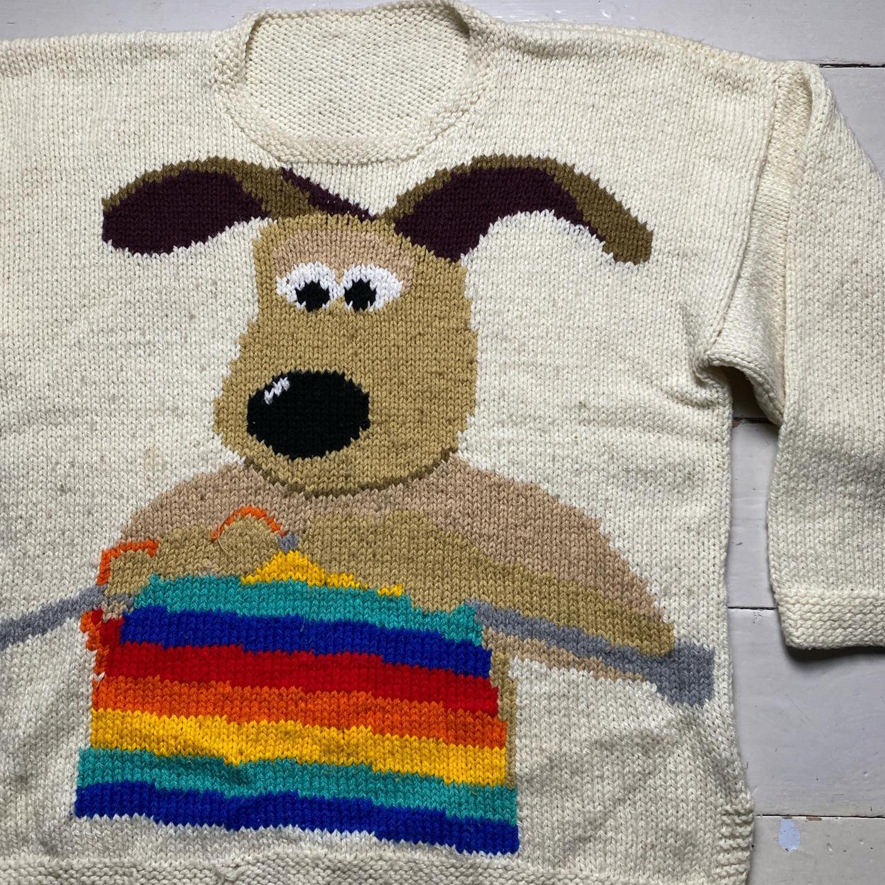 Wallace and Gromit Vintage 90’s Gromit Fully Knitted Wool Jumper Cream White