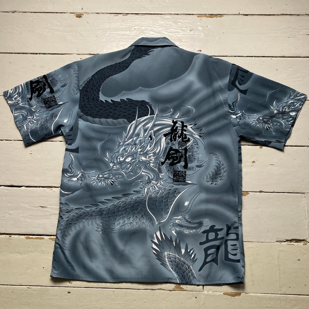 Moon Japanese Dragon Silk y2k 90’s Shirt Grey and Black