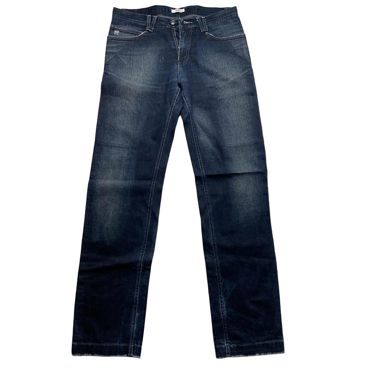 Versace VJC Vintage Dark Navy Red Stitch Baggy Jeans (34W)