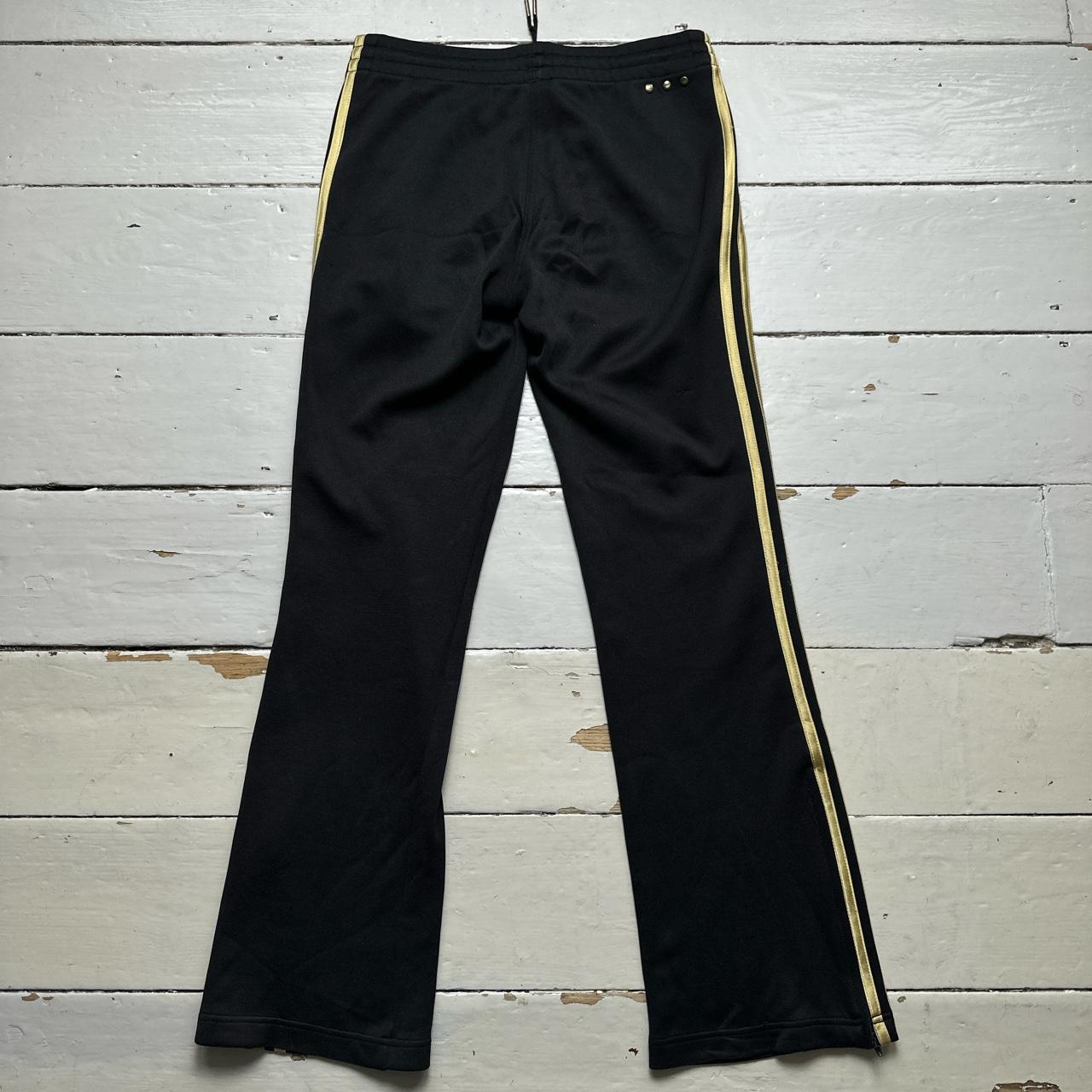 Adidas Originals Black and Gold Vintage Track Pant Flared Bottoms