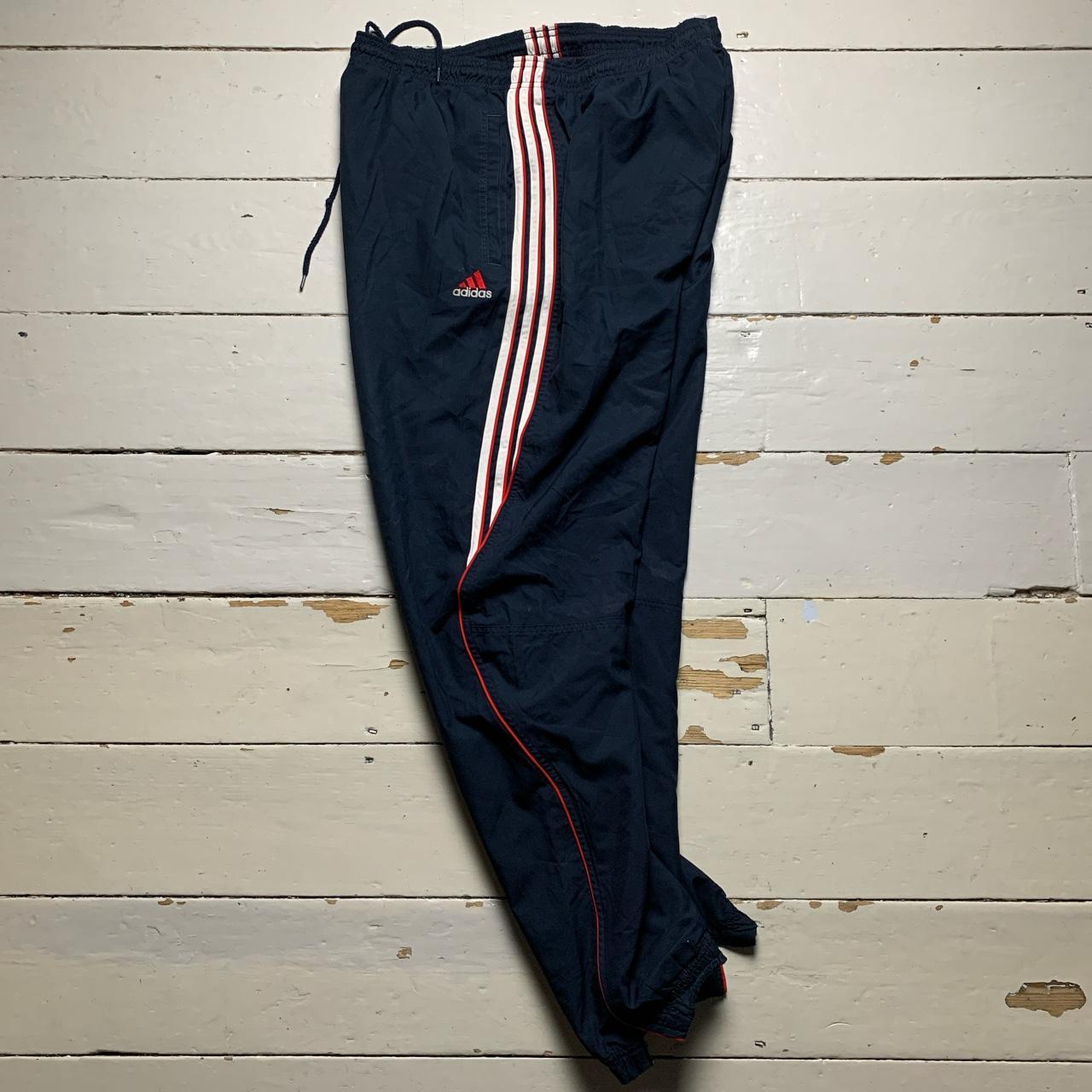 Adidas Baggy Vintage Shell Track Pant Bottoms Navy White and Red