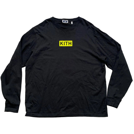 Kith Black and Felt Neon Yellow Long Sleeve Light Jumper (XL)