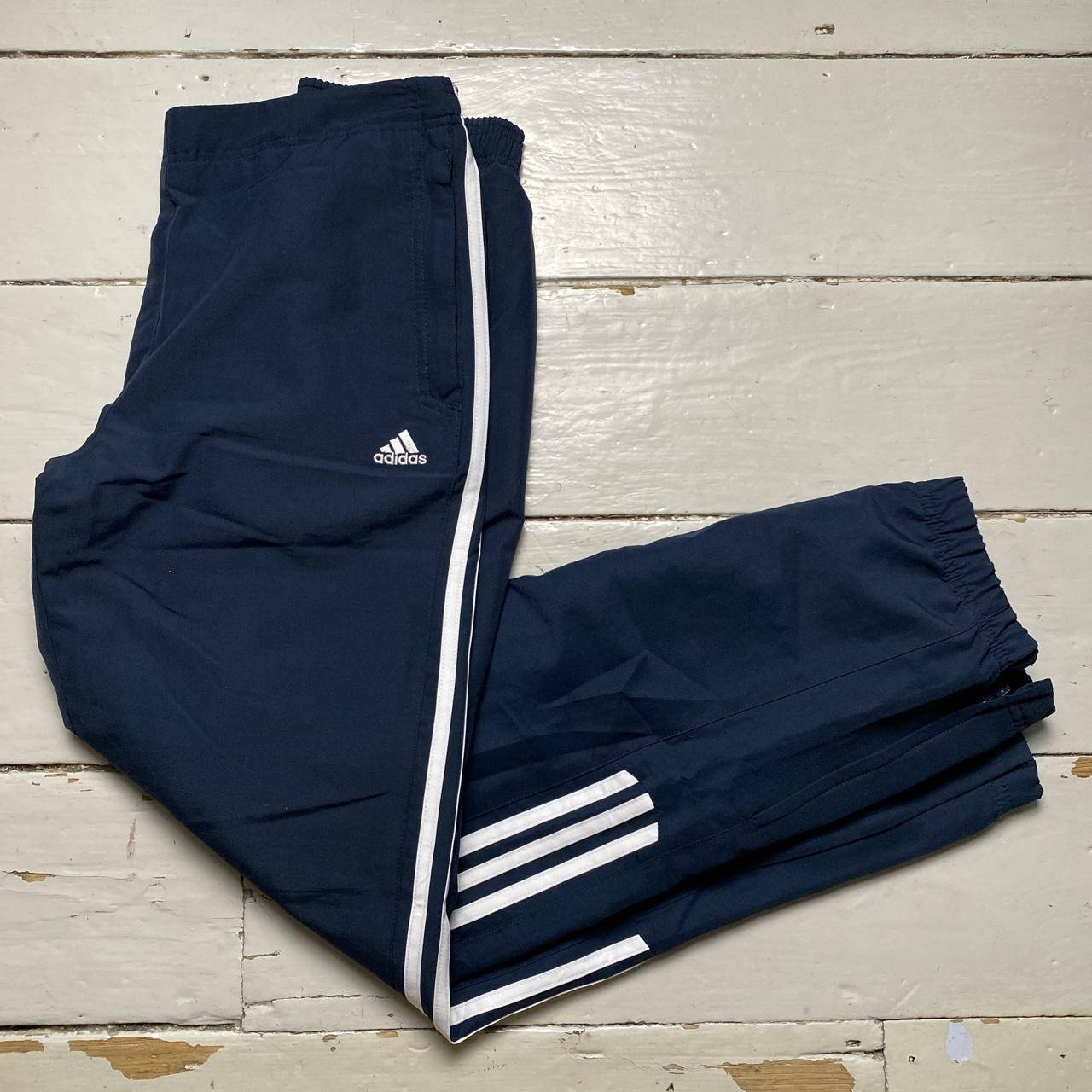 Adidas Navy Vintage Baggy Shell Track Pant Bottoms White Stripe