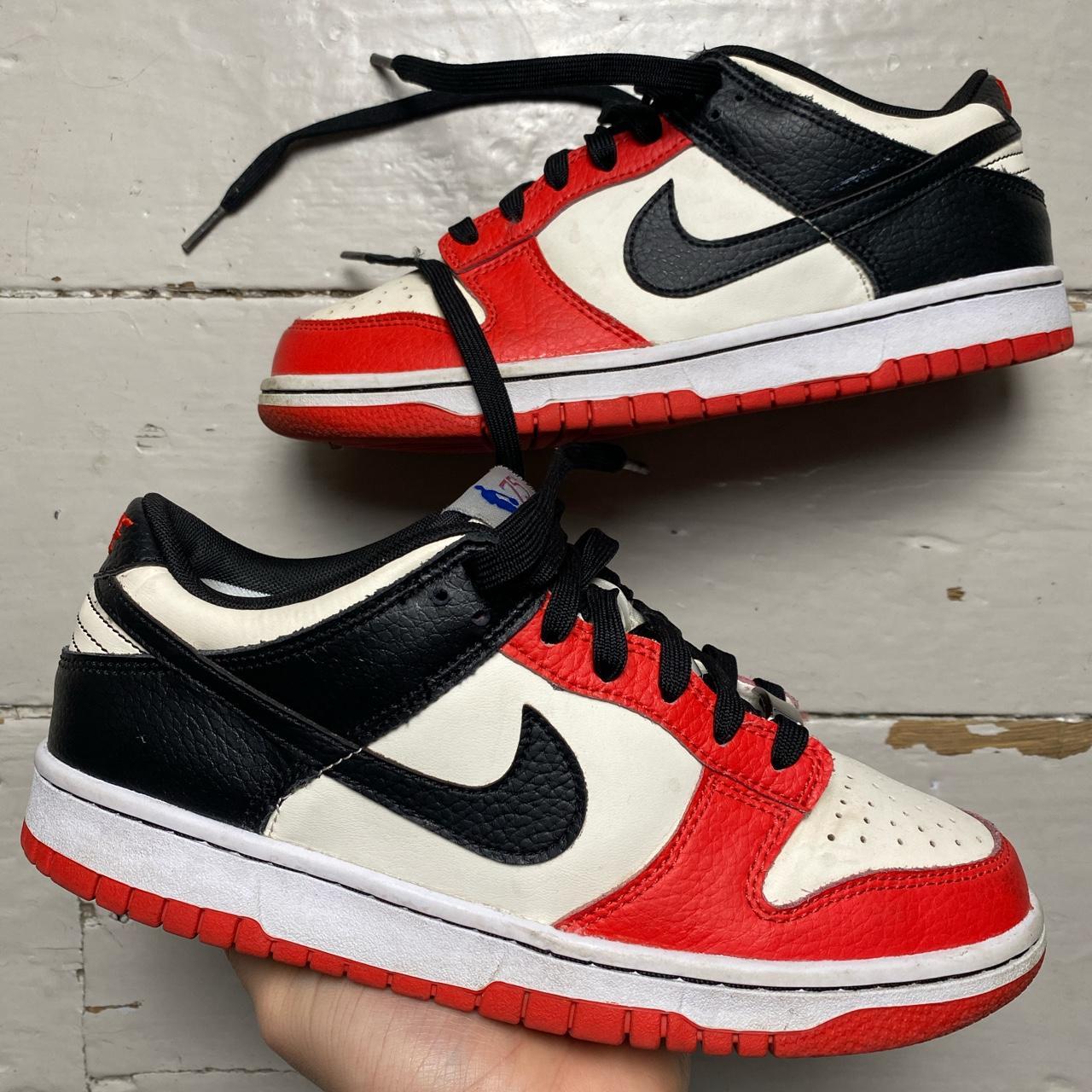 Nike Dunk Low EMB NBA White Black and Red Chicago