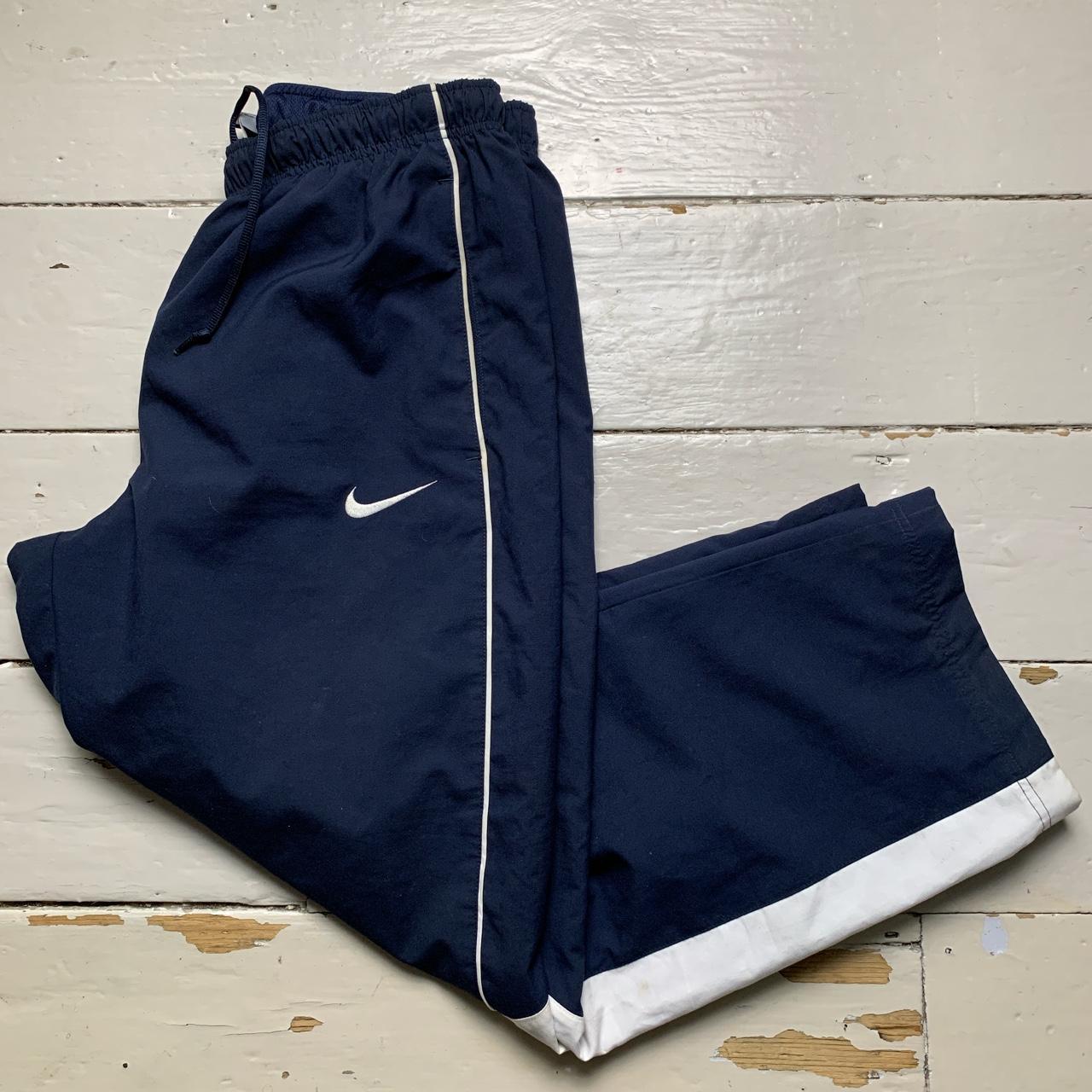 Nike Swoosh Vintage Baggy Track Pant Shell Bottoms Navy and White