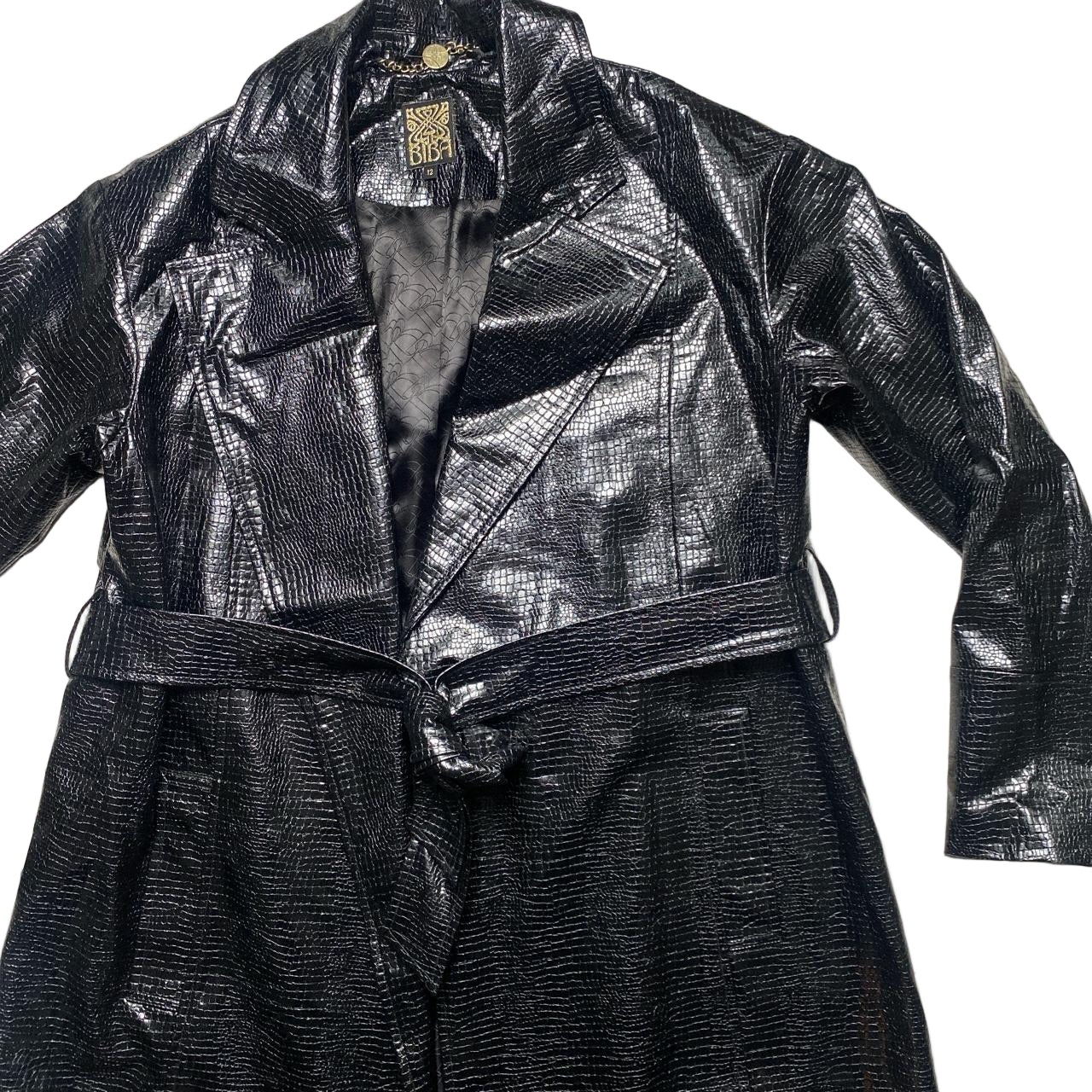 Biba Snakeskin Black Long Trench Coat (UK 12)