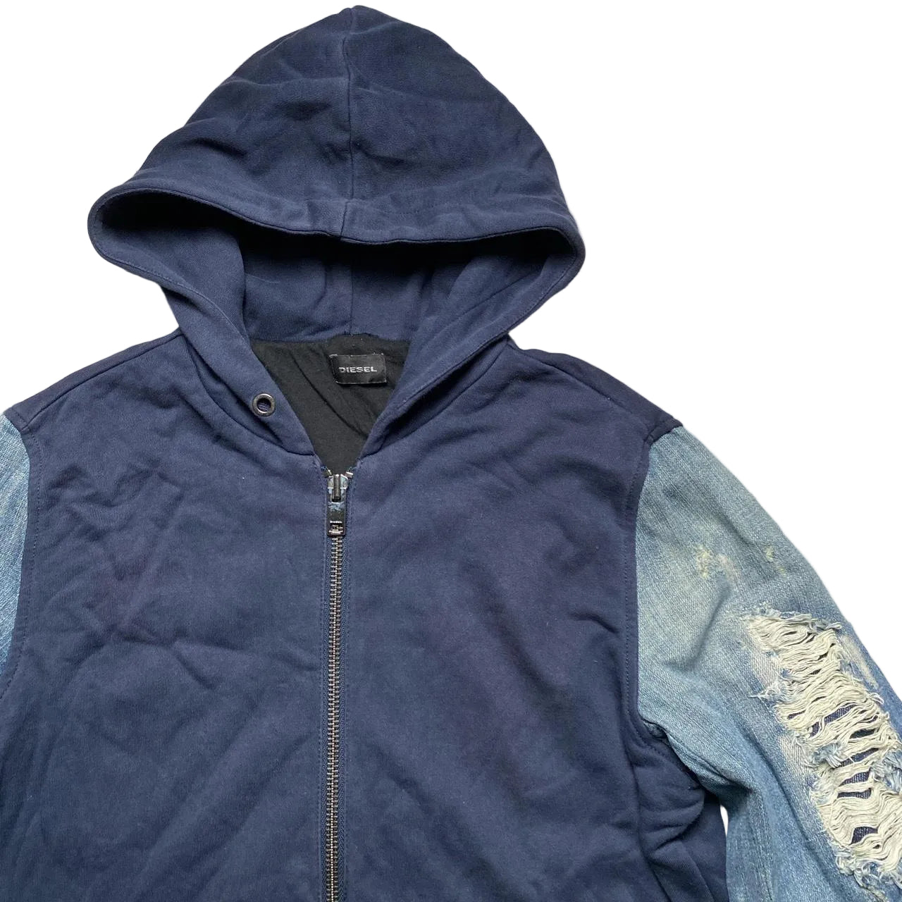 Diesel Half Denim Distressed Hoodie Jacket (M)