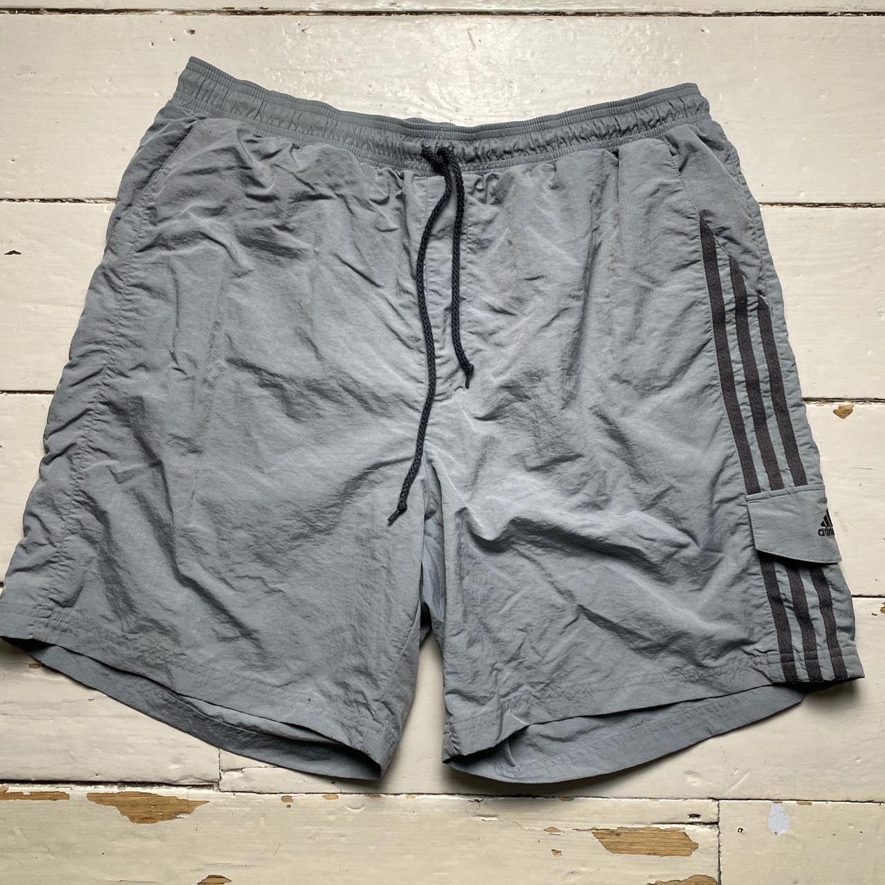 Adidas Grey 3 Stripe and Silver Shell Trackpant Shorts