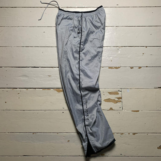 Nike Vintage Swoosh Leg Spellout Baggy Silver and Black Shell Track Pant Bottoms