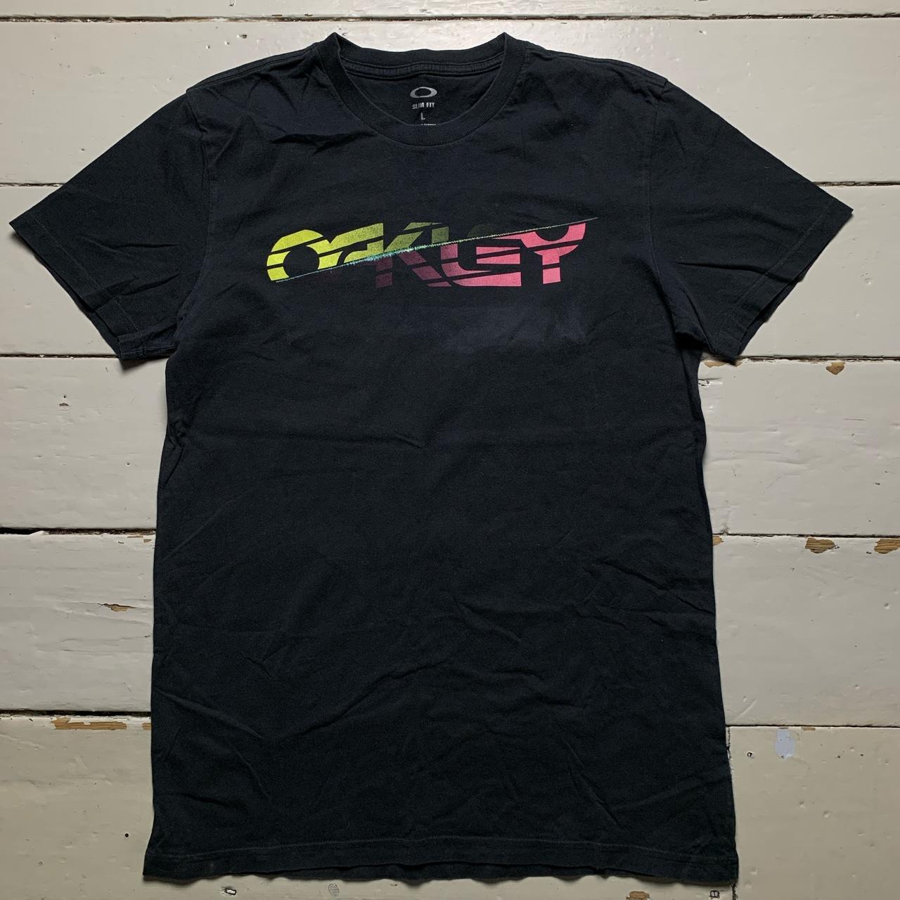 Oakley Vintage Spellout Black Yellow and Pink Blend T Shirt