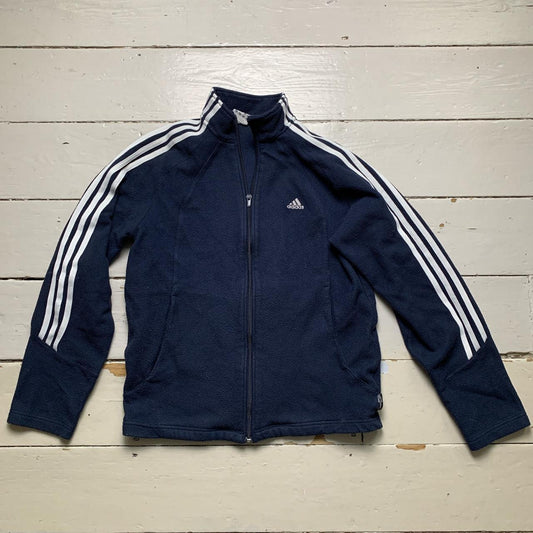 Adidas Vintage Clima Warm Fleece Zip Jumper Navy and White