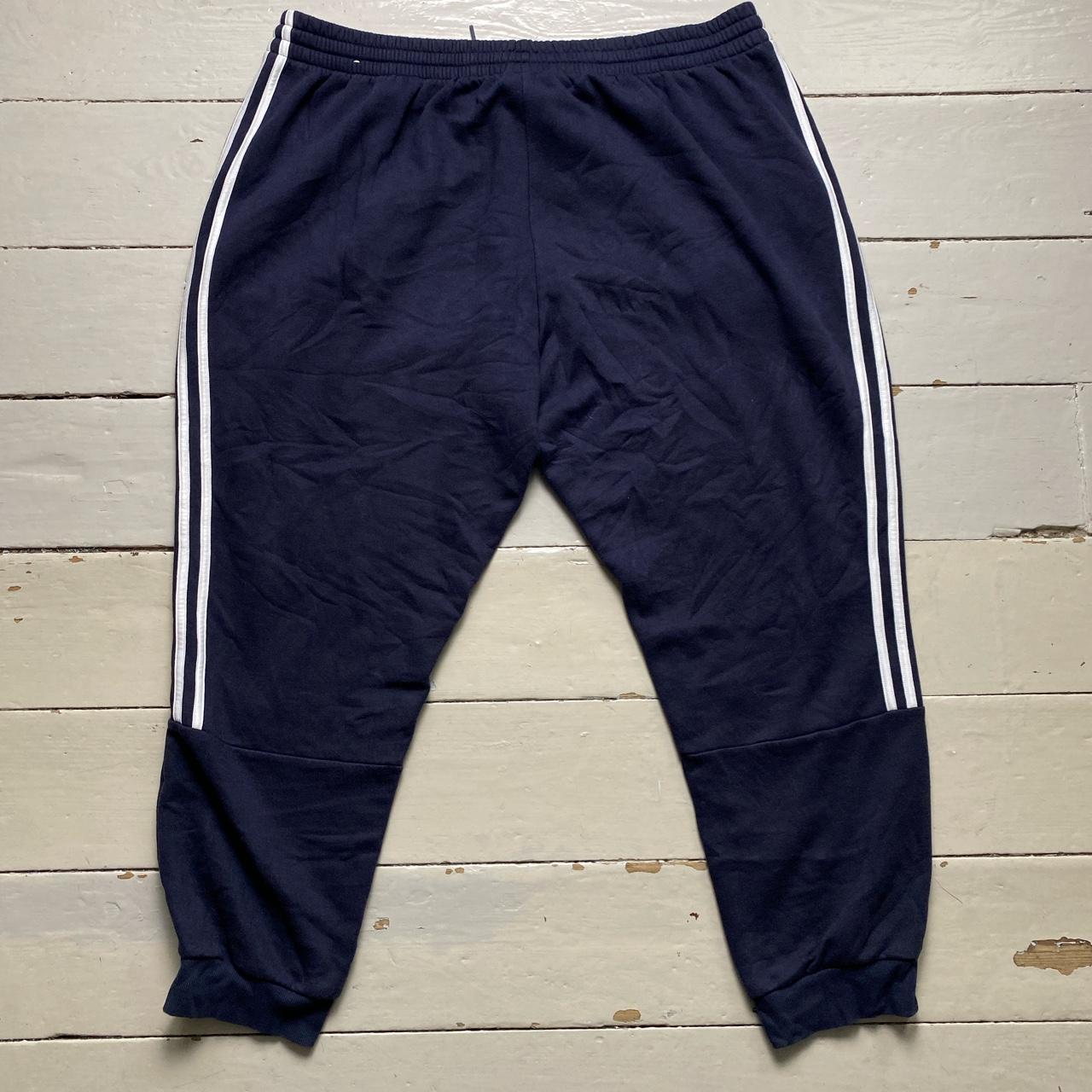 Adidas Navy and White Stripe Baggy Joggers