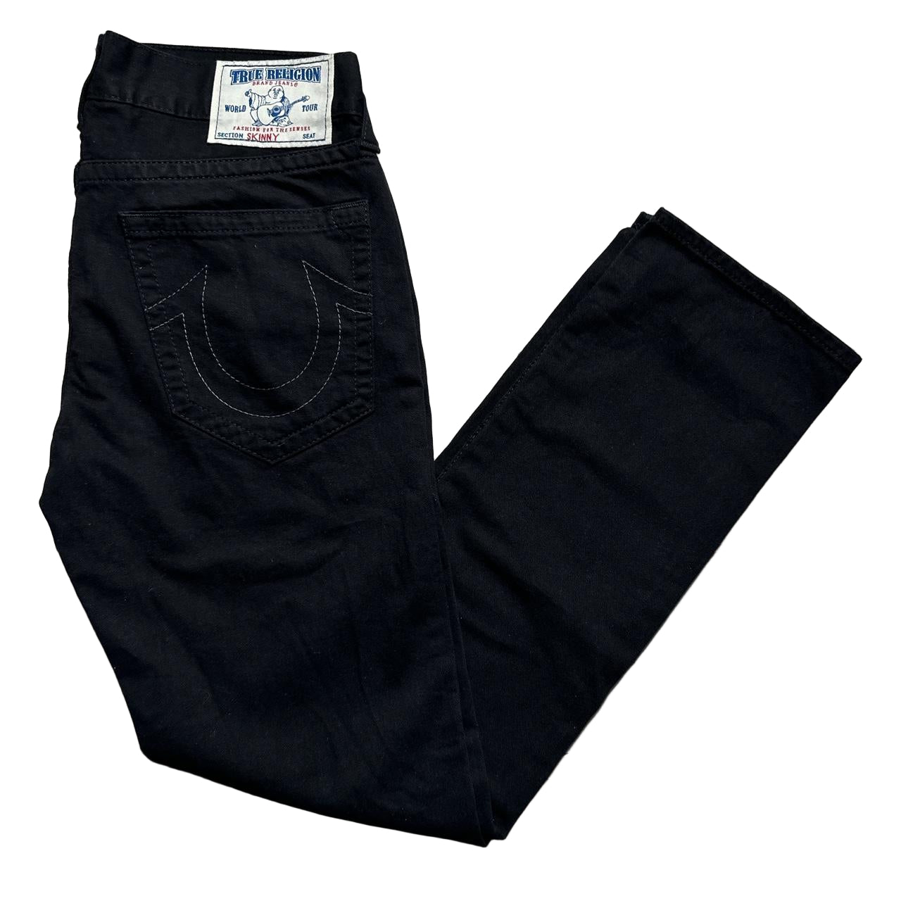 True Religion Black and White/Silver Stitch Jeans (34W)