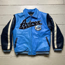 Avirex Faux Leather Baby Blue and Navy Bomber Jacket