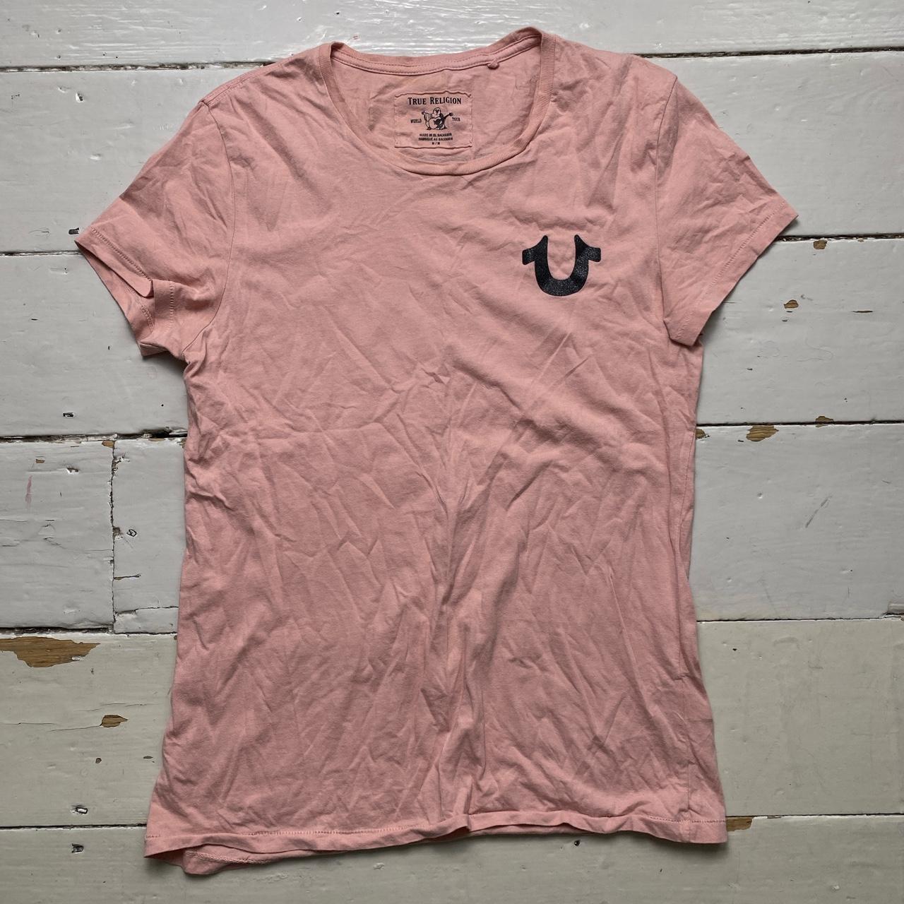 True Religion Pink and Black Buddha Short Sleeve T Shirt