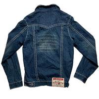 True Religion Joey Super T Big Contrast Stitch Navy and White Denim Jacket (L)