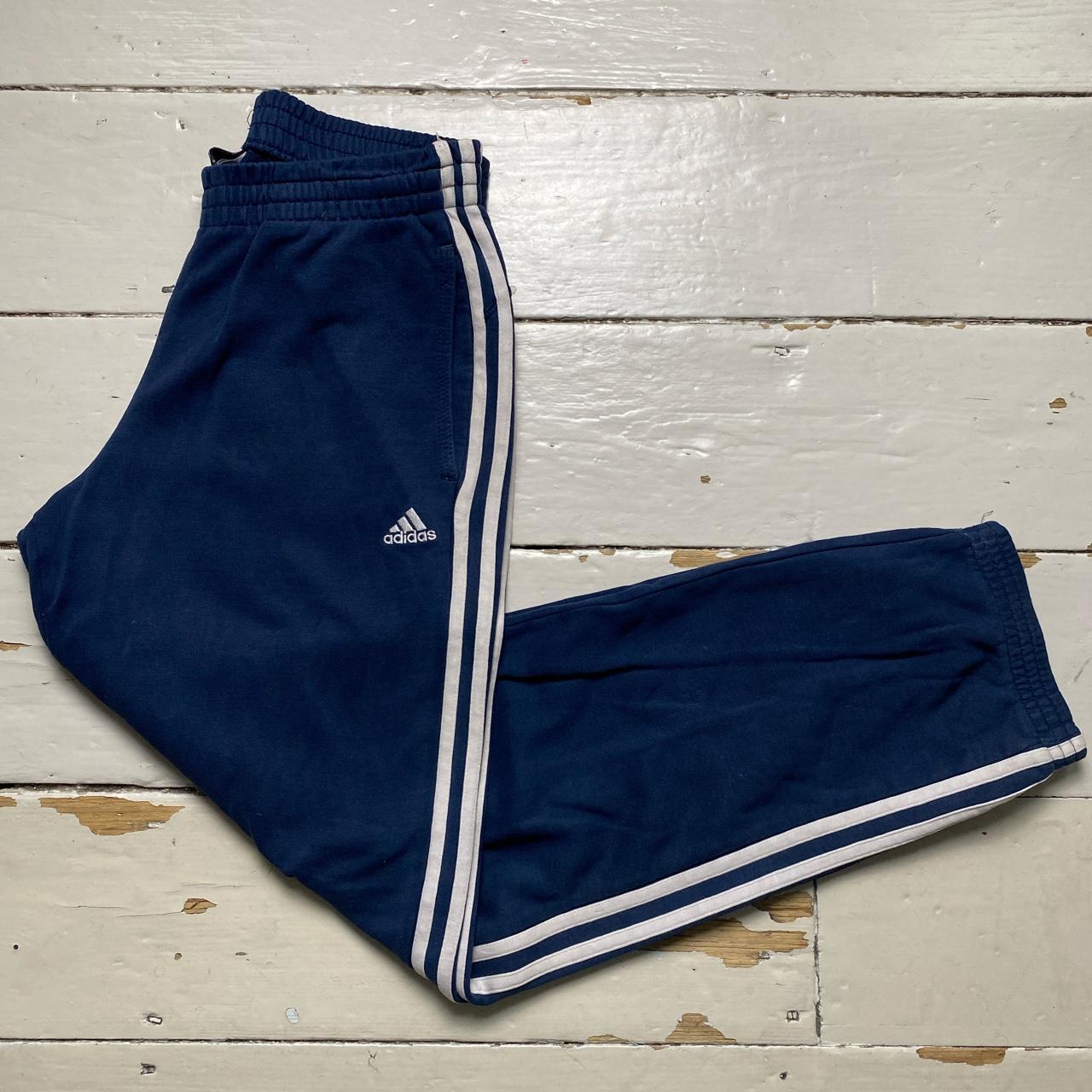 Adidas Performance Essentials Navy and White 3 Stripe Joggers