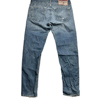 True Religion Geno Super T Distressed Jeans Light Blue and Big White Stitch (34W)