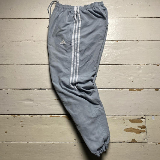 Adidas Silver and Grey Baggy Shell Track Pant Bottoms