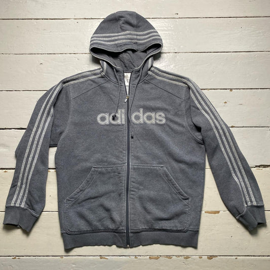 Adidas Grey Two Tone 3 Stripe Spellout Hoodie