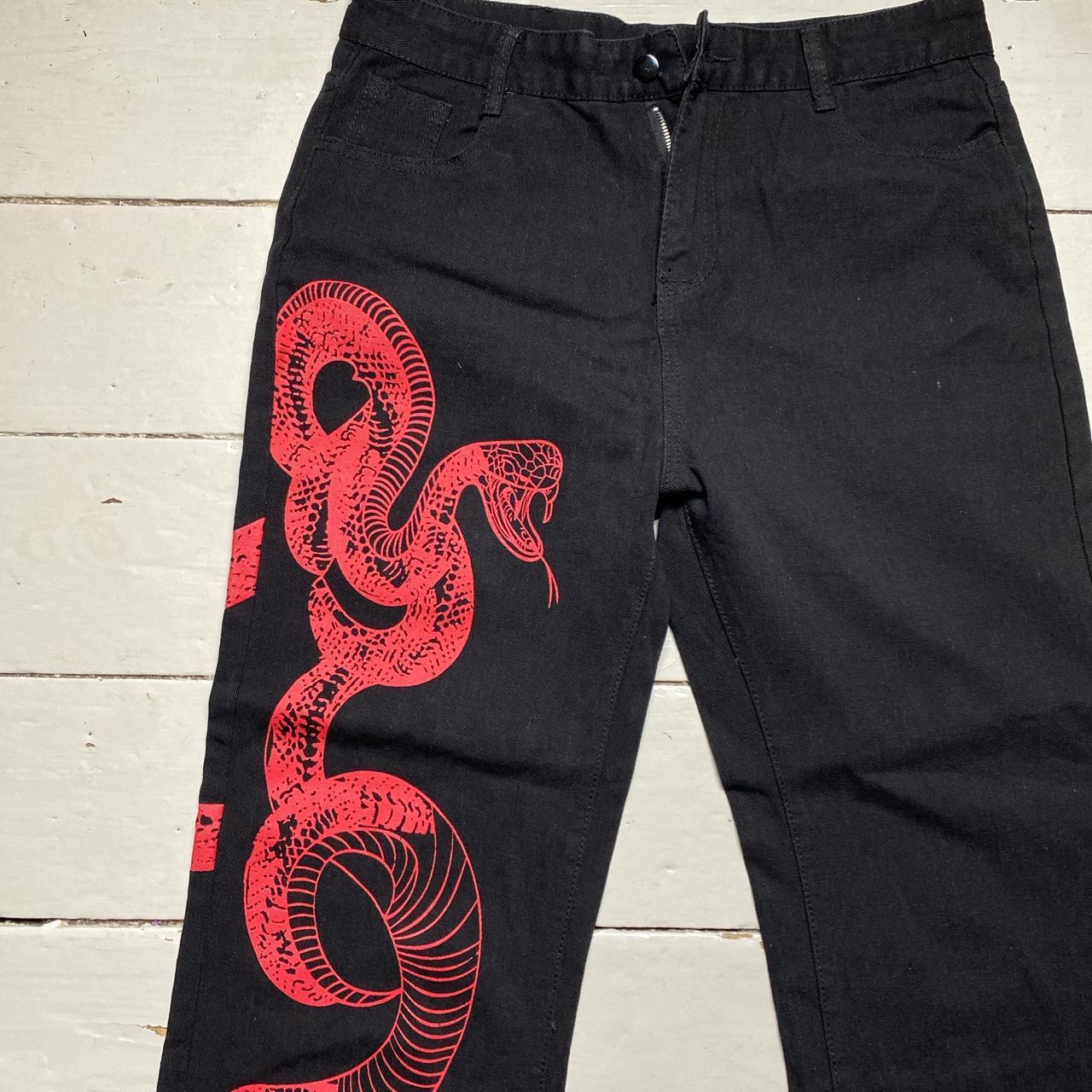 Snake Print Black and Red Jeans