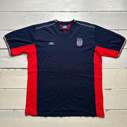 England Umbro Navy and Red Vintage Football T Shirt