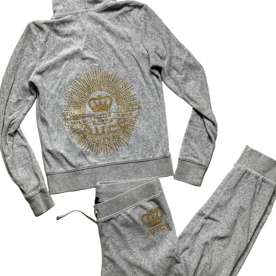 Juicy Couture Grey and Gold Velour Tracksuit (XS/S)