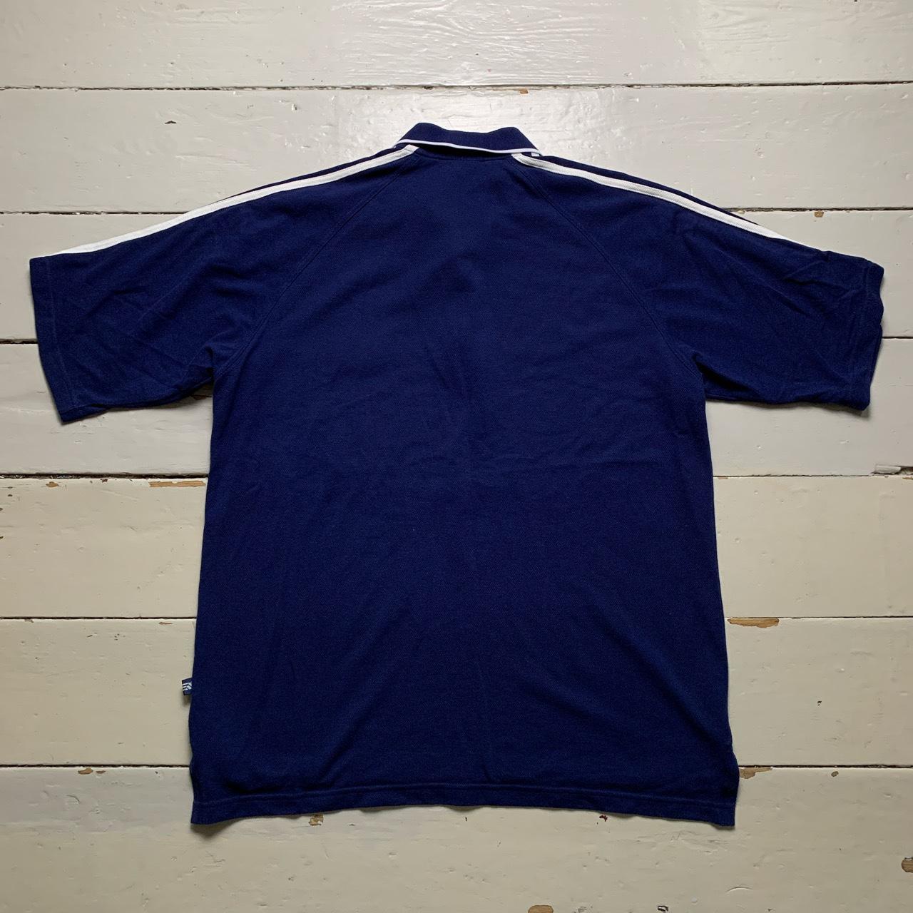 Adidas Navy and White Stripe Vintage Polo Shirt