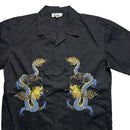 Y2K Japanese Vintage Dragon Black Yellow and Blue Short Sleeve Shirt (L)