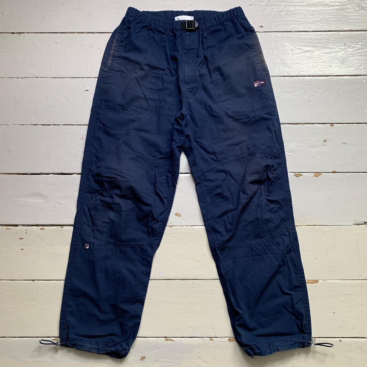 Fila Vintage Baggy Cargo Trousers Navy and White