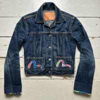 Evisu Womens Vintage Denim Daicock Swoosh Floral Jacket