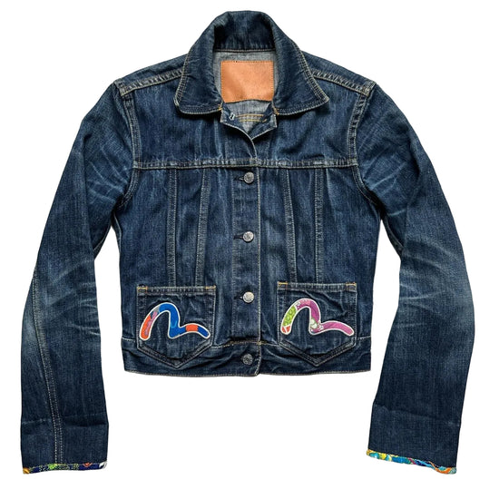 Evisu Womens Vintage Denim Daicock Swoosh Floral Jacket (M)